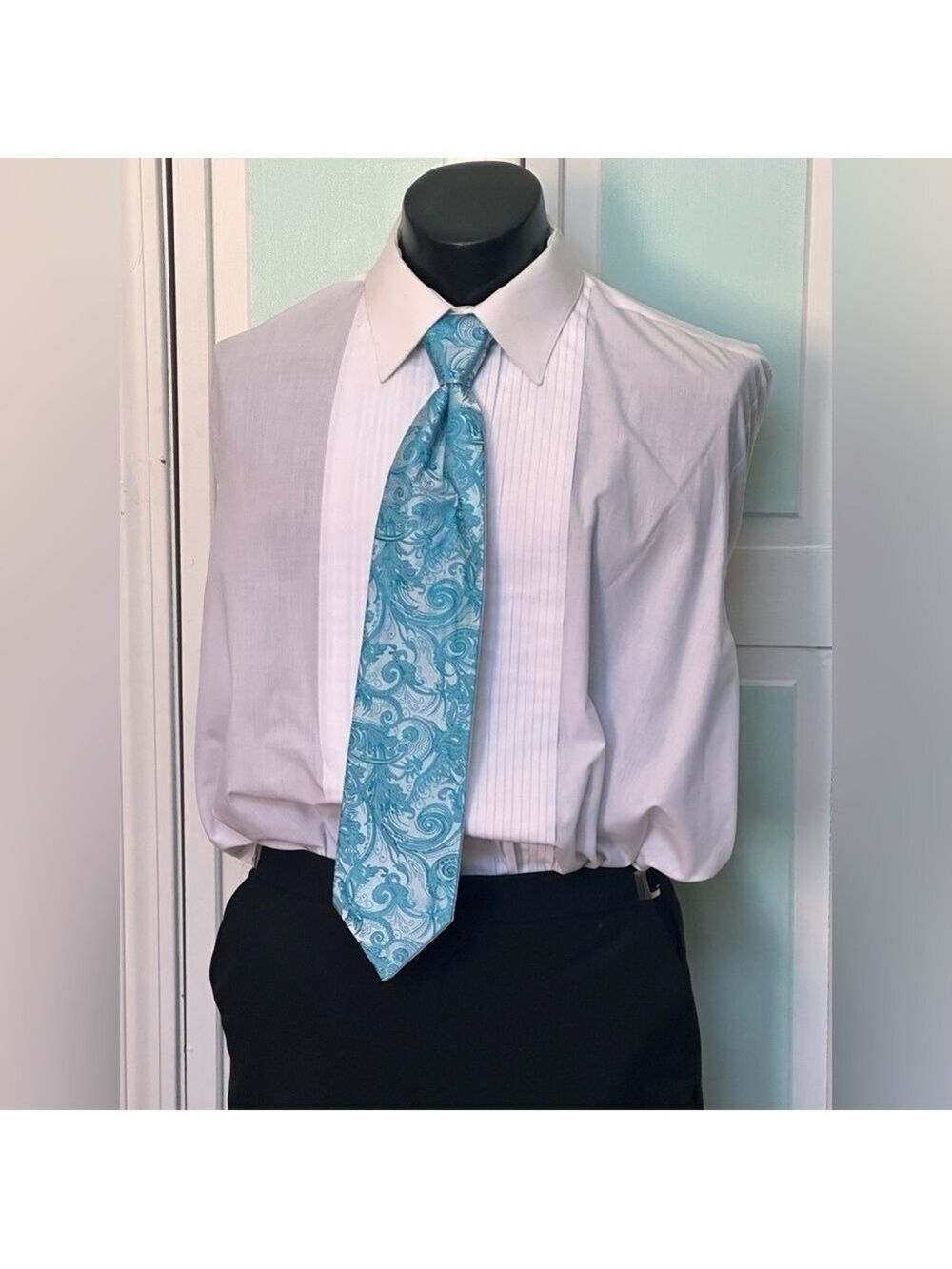 Turquoise Aqua Tie Wedding Prom Tuxedo Pre Tied clip tapestry paisley